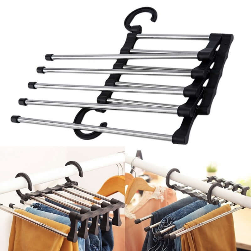 5-Tier Foldable Stainless Steel Pants and Clothing Rack