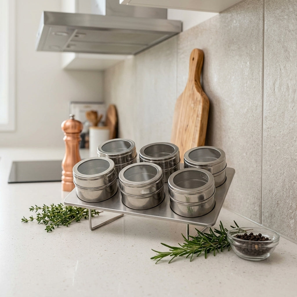 Stainless Steel Magnetic Spice Rack 6 Piece