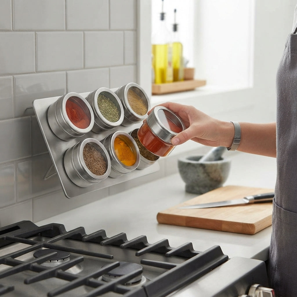 Stainless Steel Magnetic Spice Rack 6 Piece