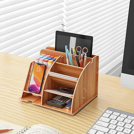 8 Compartment Wooden Desktop Organizer